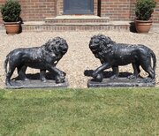 A Large Pair Of "Lion Passant" Garden Ornaments.