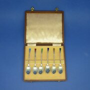 Set Of Six Boxed Silver Enamelled Coffee Spoons