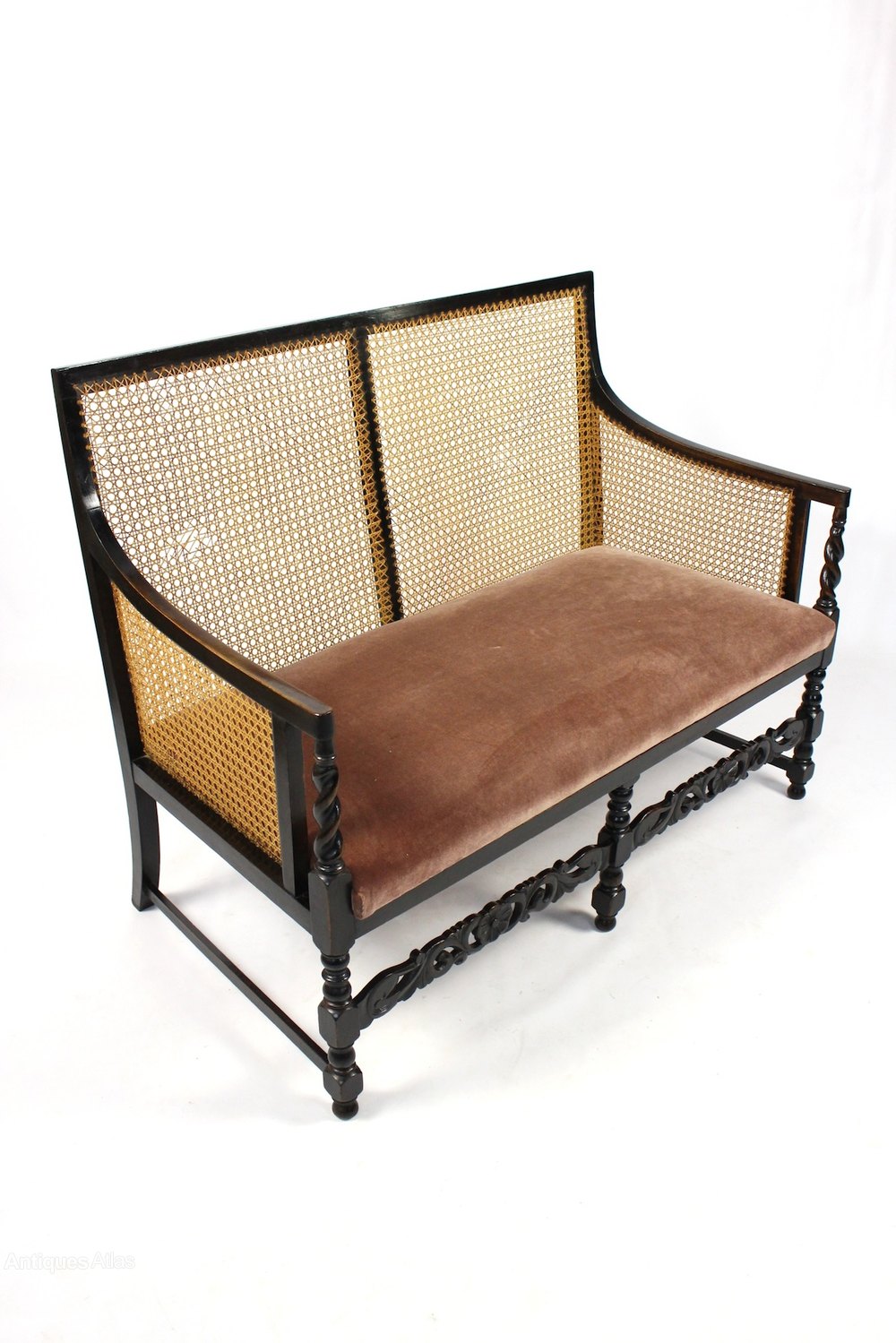 Edwardian Ebonised Beech Bergere Cane Sofa Settee Antiques Atlas