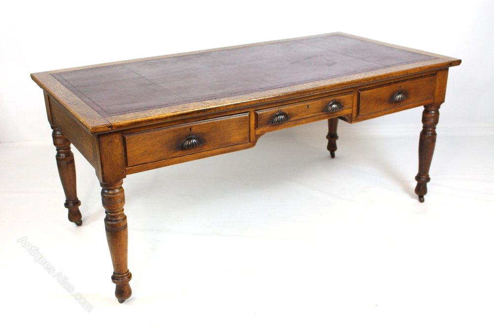 Large Victorian Oak Library Table Writing Desk - Antiques Atlas