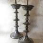 19thC pair of silvered brass pricket candlesticks