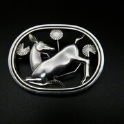 Georg Jensen sterling silver kneeling deer brooch