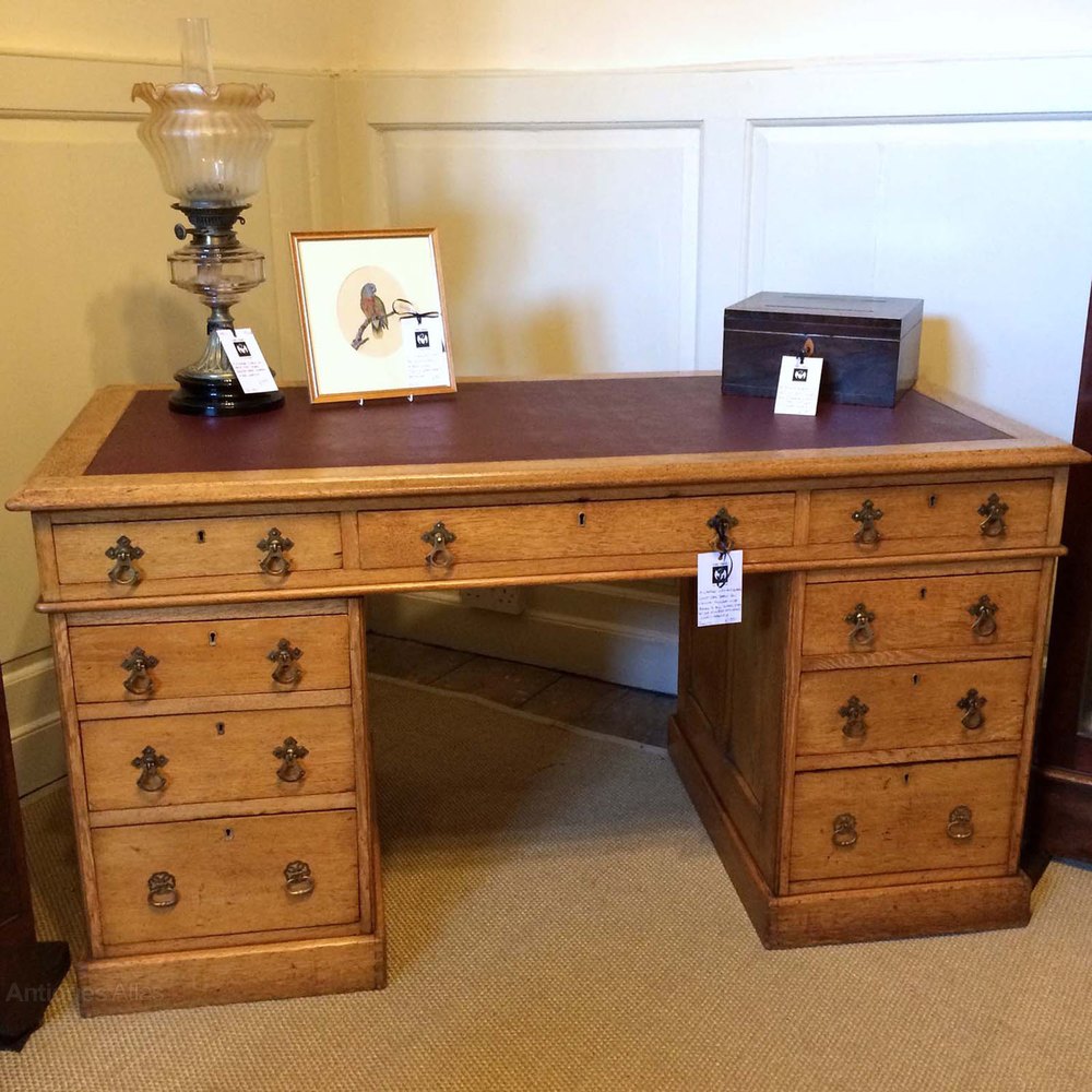 Light Oak Nine Drawer Pedestal Desk Antiques Atlas