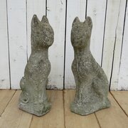 Pair Of Weathered Stone Garden Cat Ornaments