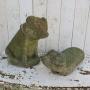 Two Vintage Weathered Garden Pig Ornaments