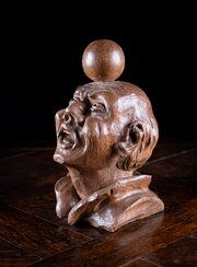 19th century carved oak balancing ball newel cap 19th Century Carved Oak Balancing Ball Newel Cap