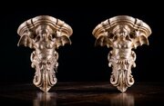 Gilt Terracotta Winged Siren Wall Brackets C.1890