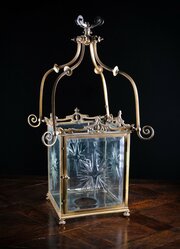 Large Brass & Cut Glass Hall Lantern, C.1910