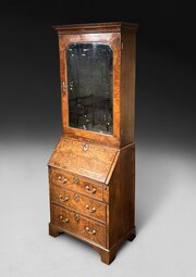 Queen Anne Burr Walnut Small Bureau Bookcase