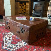 Vintage leather trunk coffee table