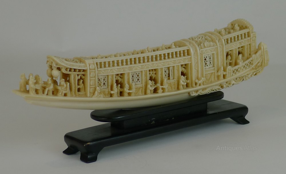 Antiques Atlas - 19th Century Chinese Ivory Boat Okimono