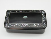 Lacquered Papier Mache Inlayed Snuff Box C1900