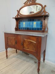 Walnut  Marble And Tile  Washstand   1900s