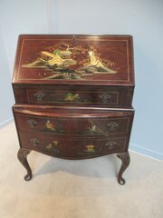 Walnut Writing Bureau With Chinoiserie   Decorated