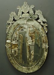 19th Century Oval Crested Antique Venetian Mirror