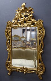 Carved Giltwood  Crested Antique French Mirror