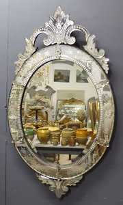 Large Oval Crested Antique Venetian Mirror