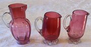 3 Small Antique Cranberry Glass Jugs