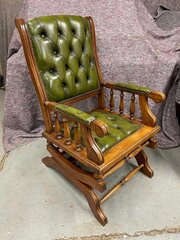 Antique. Walnut & Leather Rocking Chair