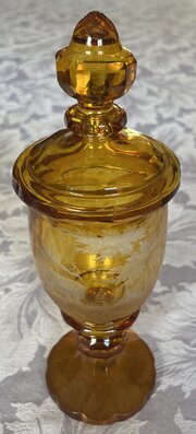 Beautiful Bohemian Engraved & Cut Glass Vase & Cov