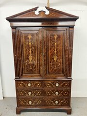 Stunning Antique Marquetry Inlaid Linen Press