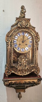 A Boulle Inlaid Mantel Clock & Wall Bracket