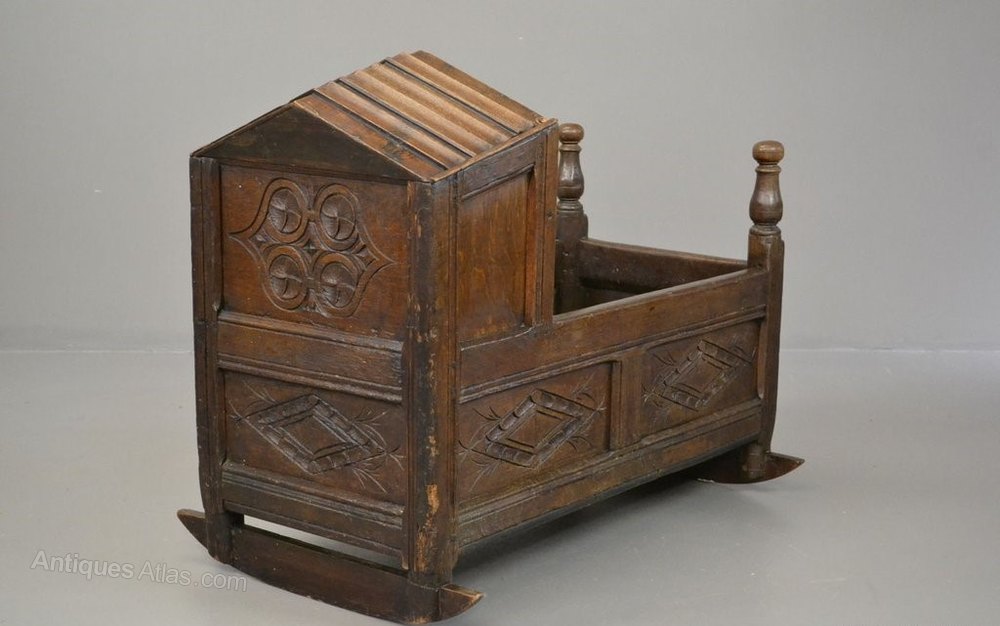 Antique Carved Oak Baby Cradle Cot Crib Antiques Atlas