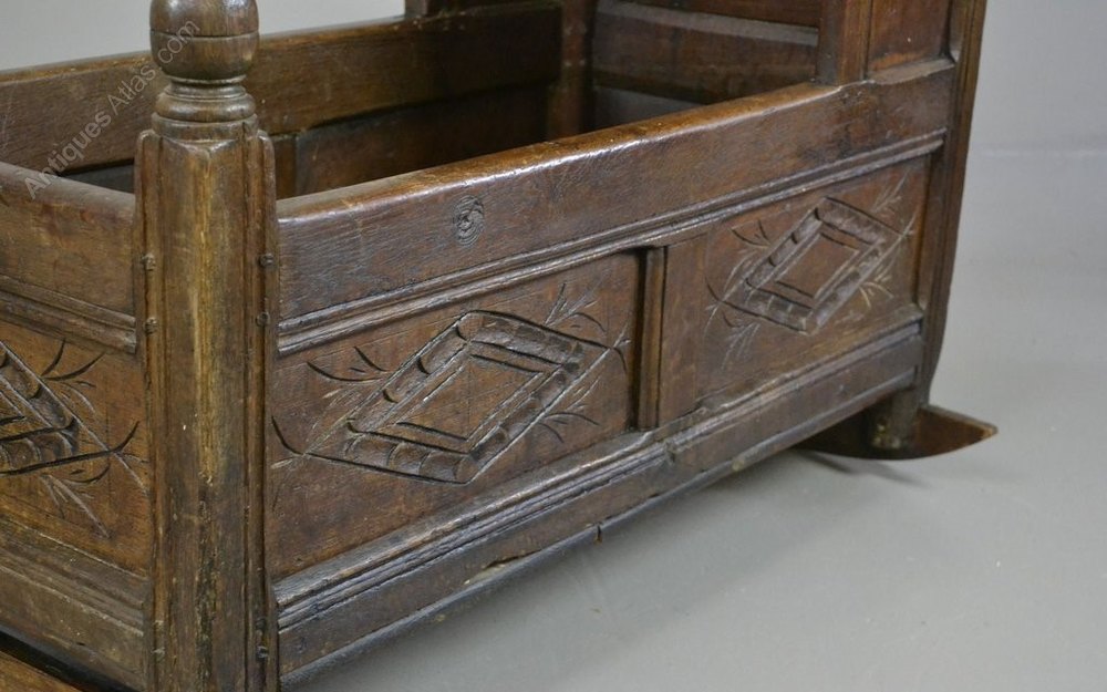 Antique Carved Oak Baby Cradle Cot Crib Antiques Atlas