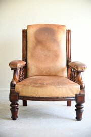Antique Leather Upholstered Armchair