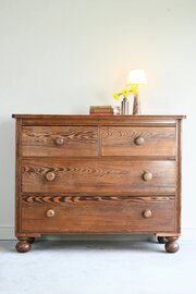 Antique Pitch Pine Chest Of Drawers