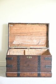 Large Antique Oak & Iron Clad Silver Chest