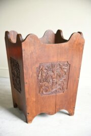 Large Carved Teak Planter Log Bin