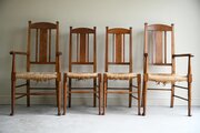 Set 4 Arts & Crafts Oak & Rush Dining Chairs