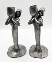 Art Nouveau Dutch Style Pewter Sconces