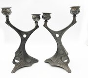 Pair Of Art Nouveau Pewter Candle Holders 