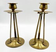 Pair Of Arts & Crafts Brass Candle Sconces