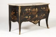 French Bombe Chinoiserie Japanned Lacquer Commode