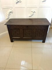  Antique 17th Century Carved Oak Coffer Chest