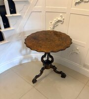 Antique Burr Walnut Scalloped Lamp Side Table