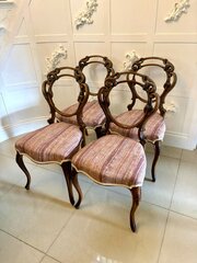 Antique Carved Walnut Balloon Back Dining Chairs