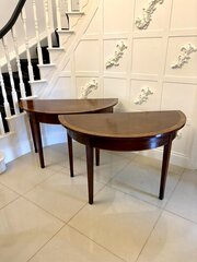 Antique Figured Mahogany Demi Lune Console Tables 
