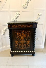 floral marquetry and ebonised side cabinet Antique Floral Marquetry and Ebonised Side Cabinet