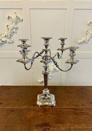 Antique Large Silver Plated Five Branch Candelabra
