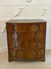 Antique Mahogany Bow Fronted Chest Of 5 Drawers