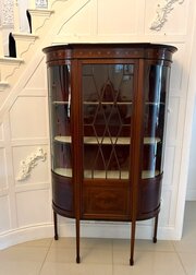 Antique Mahogany Inlaid Bow-Ended Display Cabinet