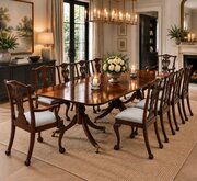Antique Mahogany Three Pedestal Dining Table