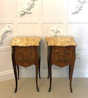Antique Pair French Marble Top Bedside Tables