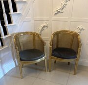 Antique Pair Of French Giltwood Bergere Armchairs