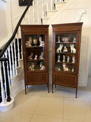 Antique Pair Of Inlaid Mahogany Display Cabinets