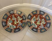  Antique Pair Of Large Japanese Porcelain Chargers